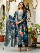 Embroidered Chanderi Kurta With Pant & Dupatta